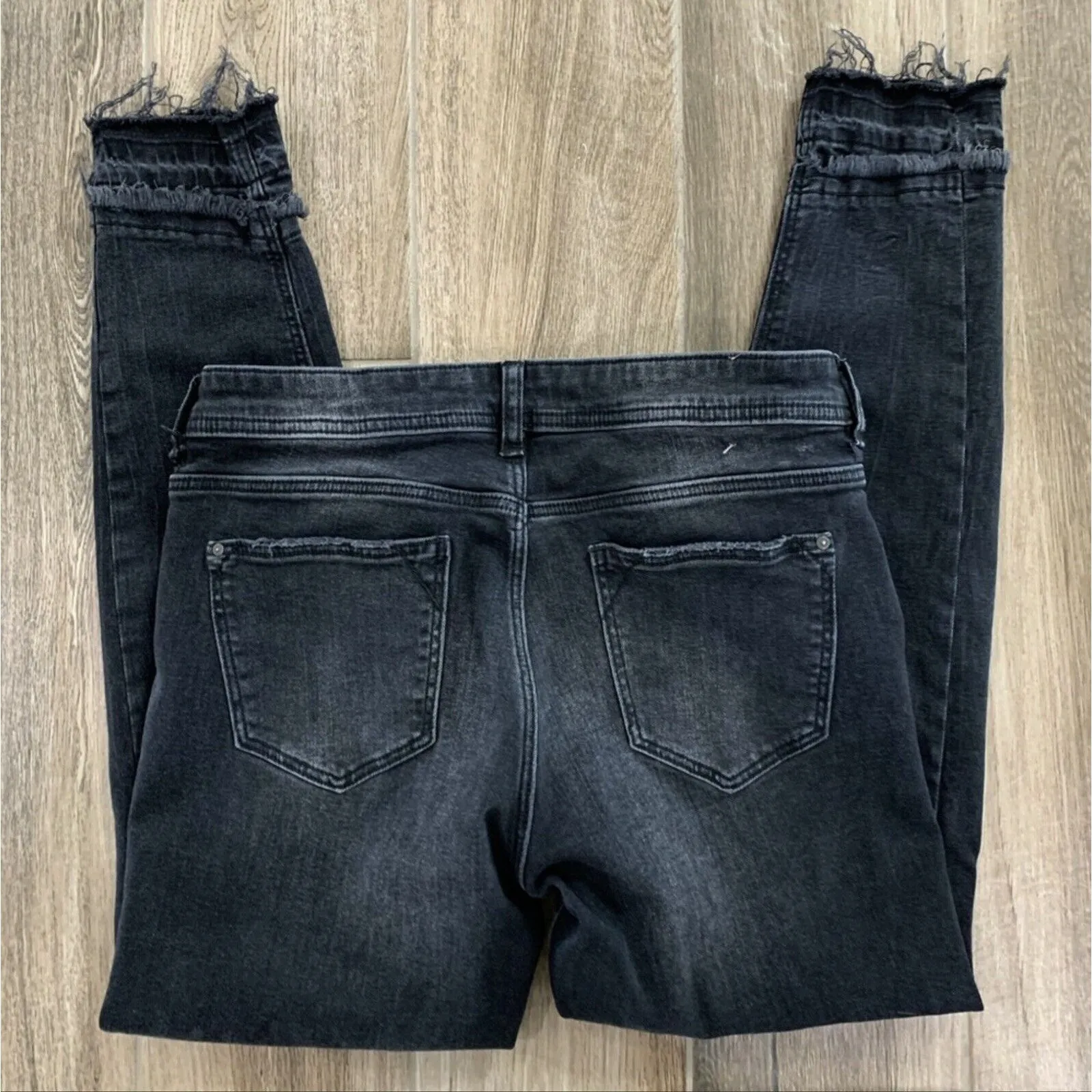 Zara Basic Sz 6 Jeans Skinny Double Raw Released Hem Distressed Faded Black - Image 7