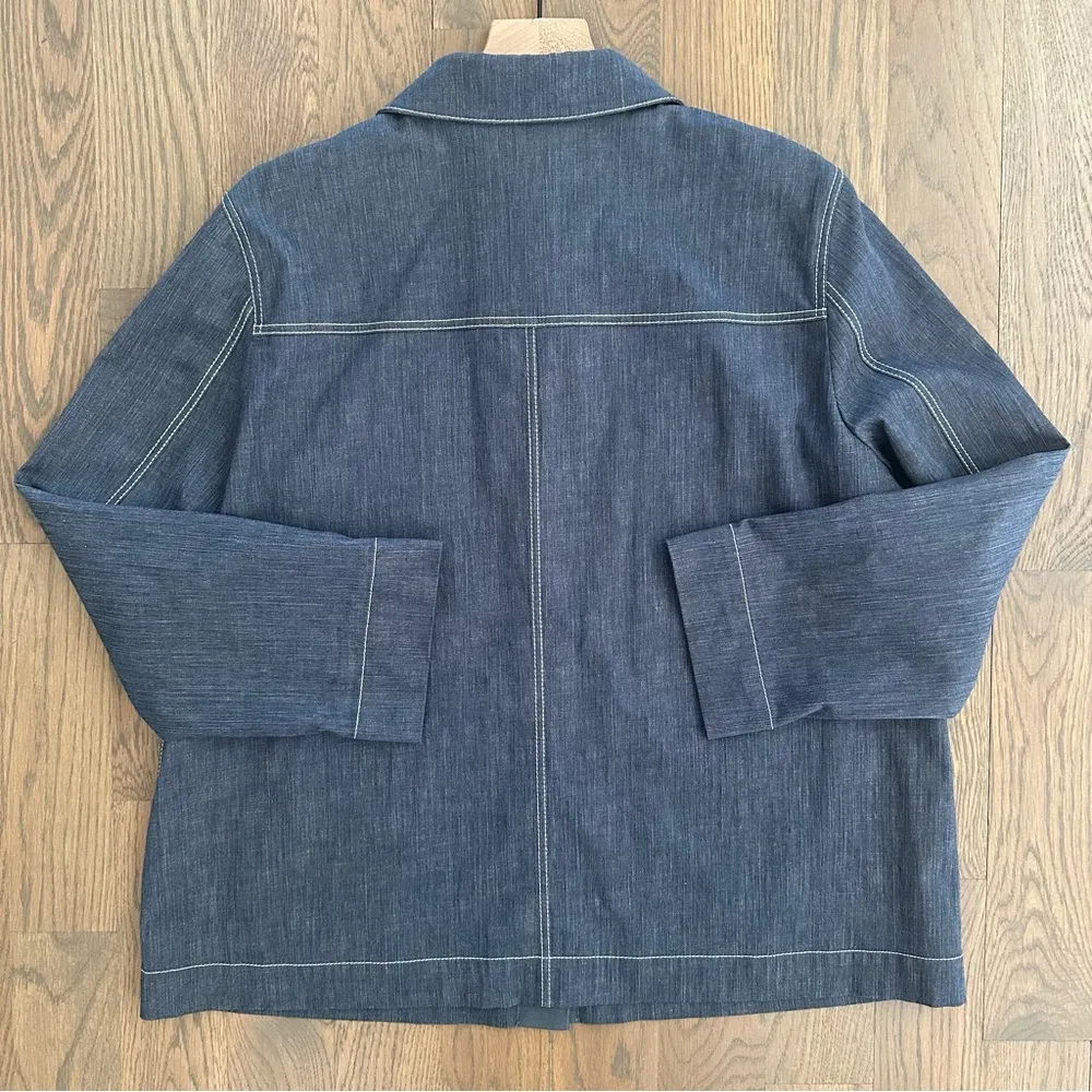 Layfayette 148 New York Esmerelda Cotton Chambray Chore Jacket Blue White Large - Image 7