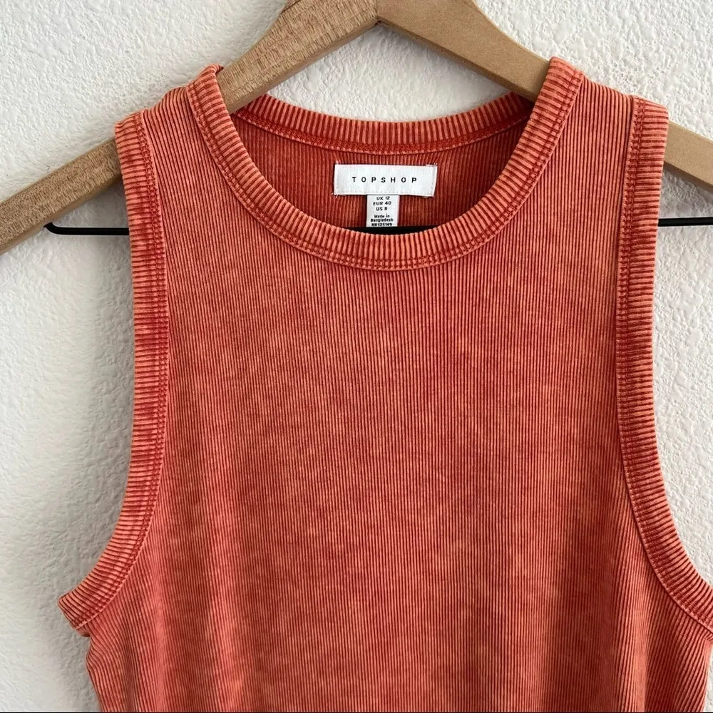 TopShop Red Orange Ribbed Tie Dye Tank Dress US 8 - Image 5