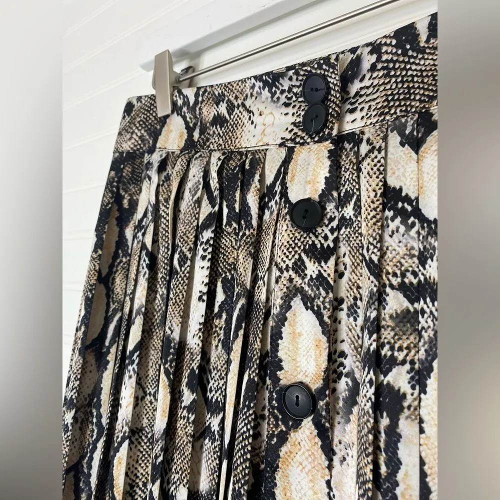 Alex Marie Snake Print Satin Pleated Button Down Midi Skirt - Image 2