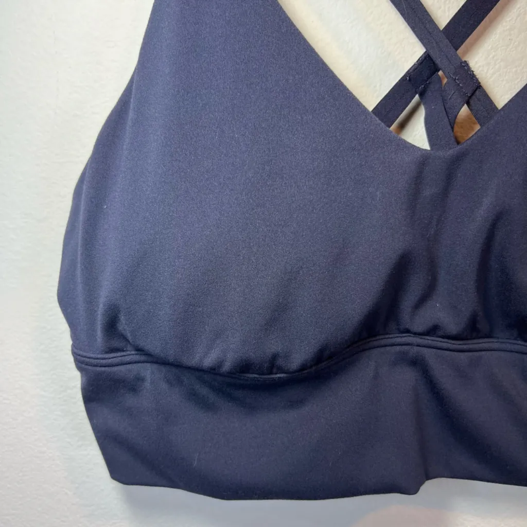 Offline by Aerie Women's Real Me Strappy Back Sports Bra Navy Blue Padded  Large - Image 3