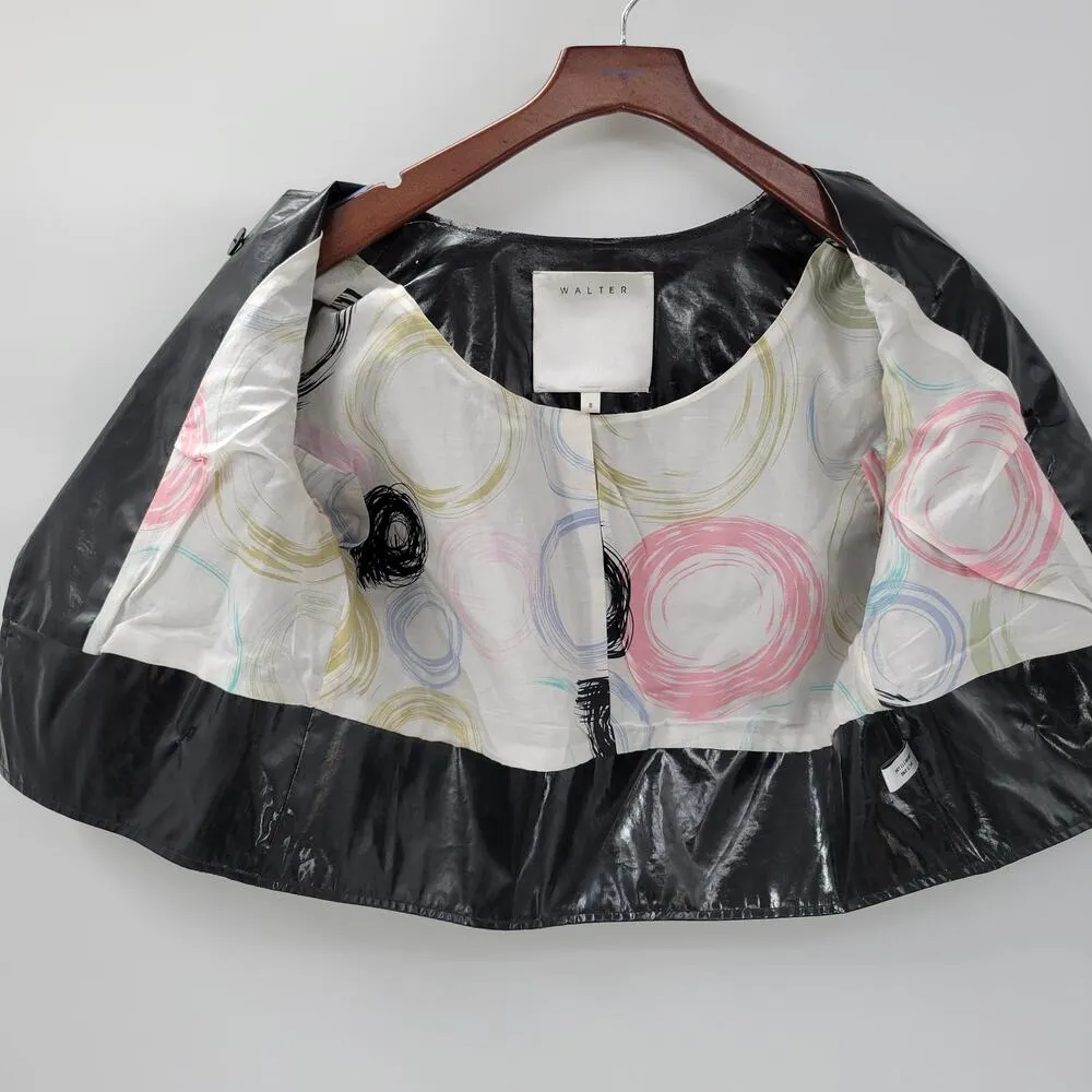 Walter Baker Shirt Womens 8 Black Faux Leather Buttons Asymmetrical Cropped - Image 6