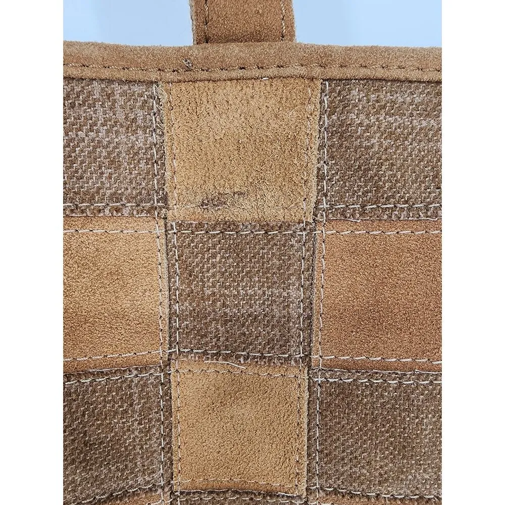 Crosstree Lane Brown Suede and Wool Patchwork Tote Bag - Image 6