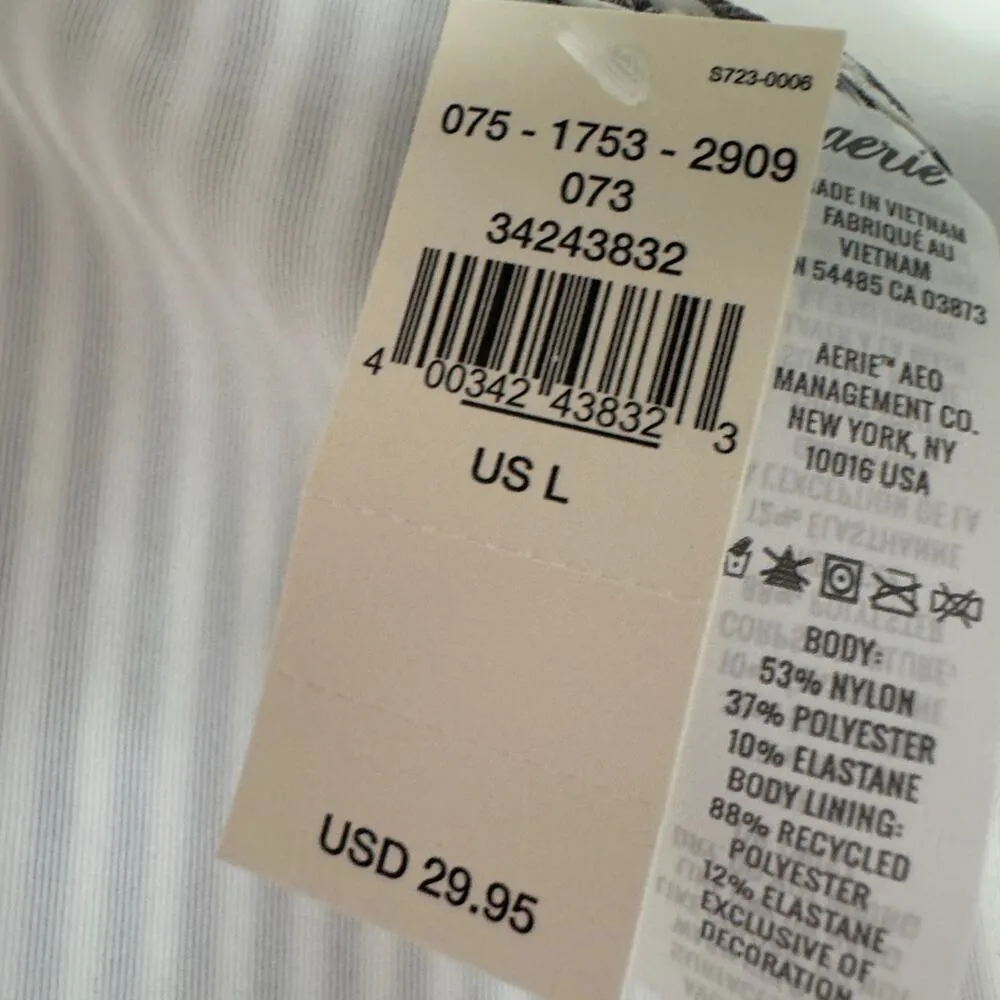 Aerie Bikini Swimsuit Set Triangle Top Striped Ruffle Bottom Black White Padding - Image 11