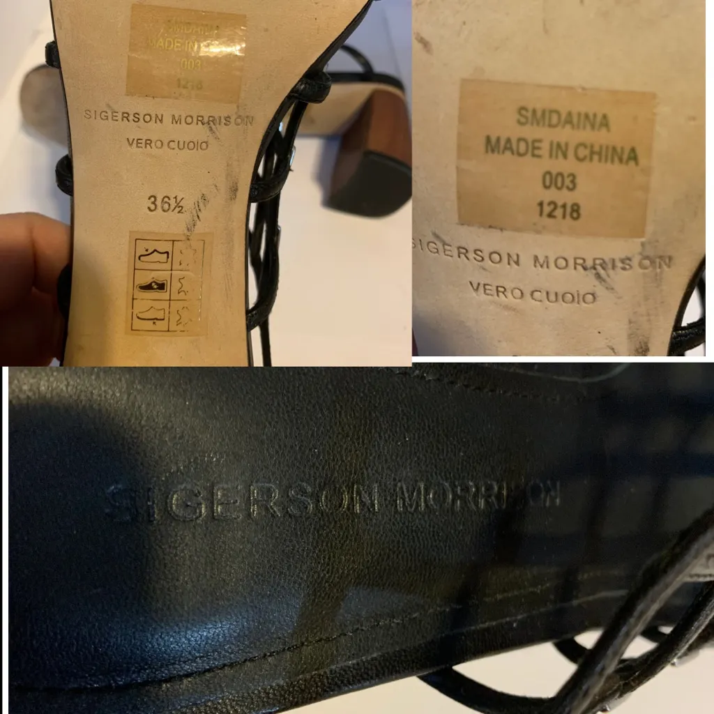 SIGERSON MORRISON BLACK LEATHER "DAINA" CAGED SLIDE BLOCK HEEL SHOES (36.5) Size 6.5 - Image 10