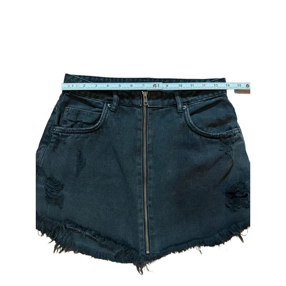 Bershka womens black distressed zip up mini skirt sz 6 - Image 7