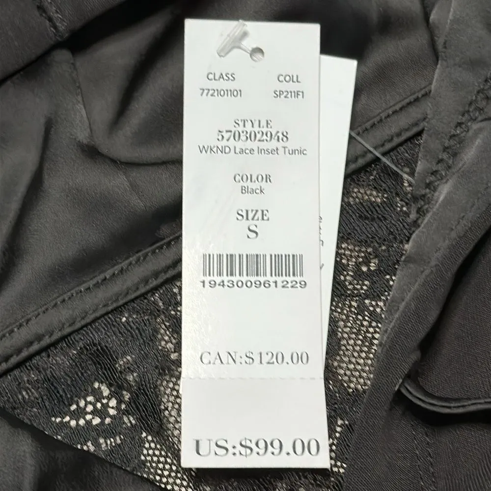 WHBM WKND Lace Inset Tunic Long Sleeve Black Hoodie Size Small‎ - Image 8