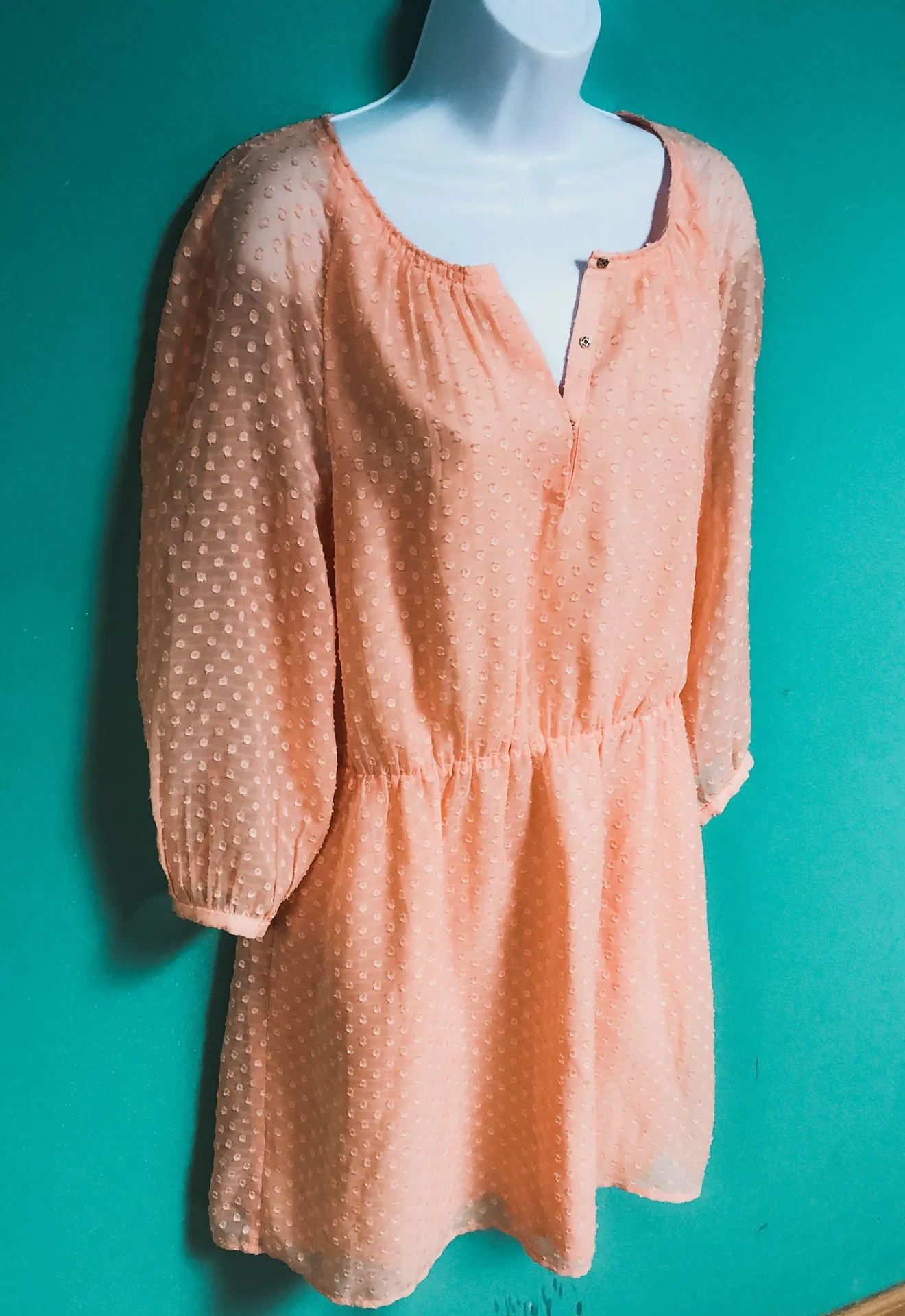 J Crew Orange Long Sleeve Swiss Dot Dress - Image 3