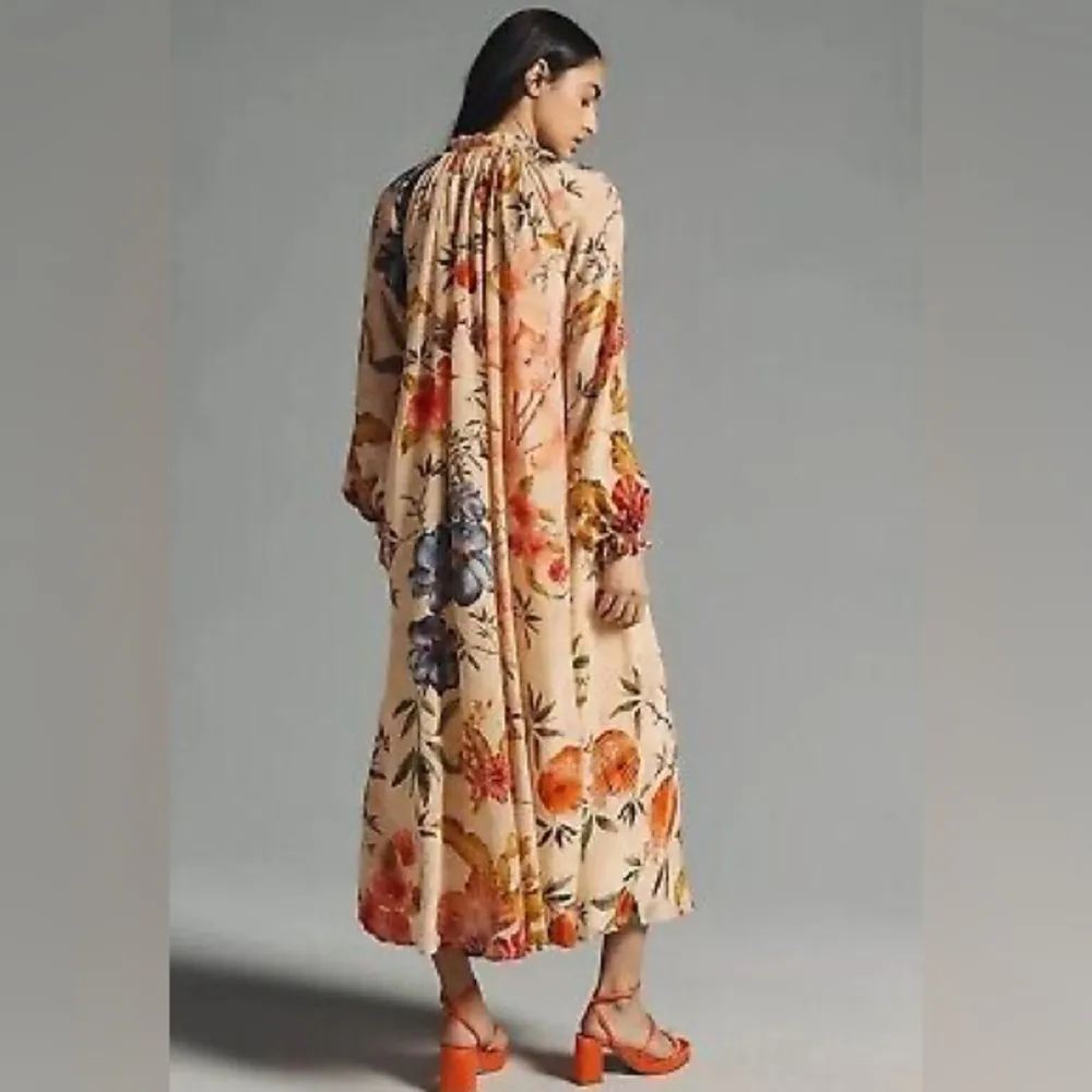 Anthropologie Siddhartha Bansal Ruffled Tie-Neck Beaded Floral Dress Size XXS - Image 2