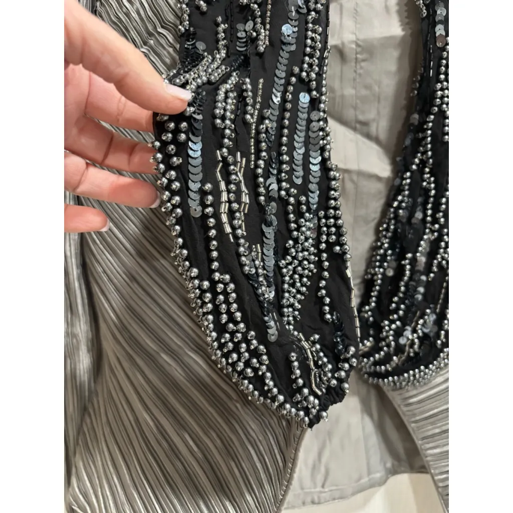 GEORGE F. COUTURE New York Silver Black Beaded Blazer Jacket Woman’s Size 12 - Image 2