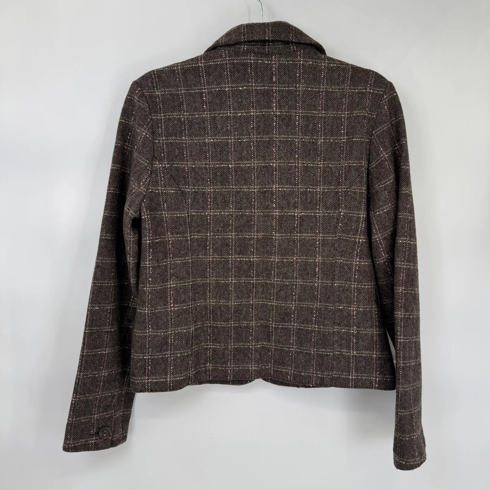 Vintage Y2K Maurices Tweed Preppy Jacket Womens M Brown Plaid Wool Blend Pockets - Image 6