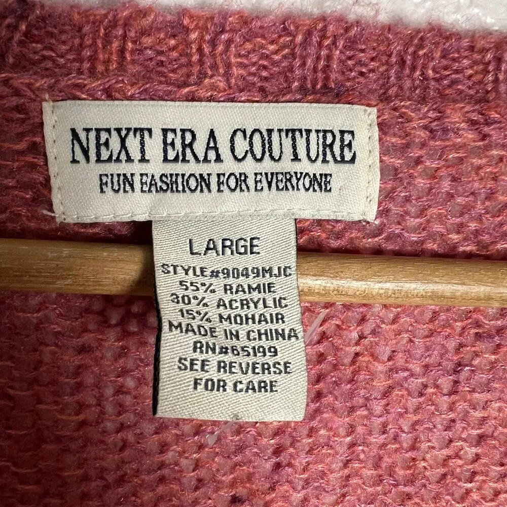 Next Era Couture Y2K Pink Mohair Cable Knit Long Sleeve V - Image 2