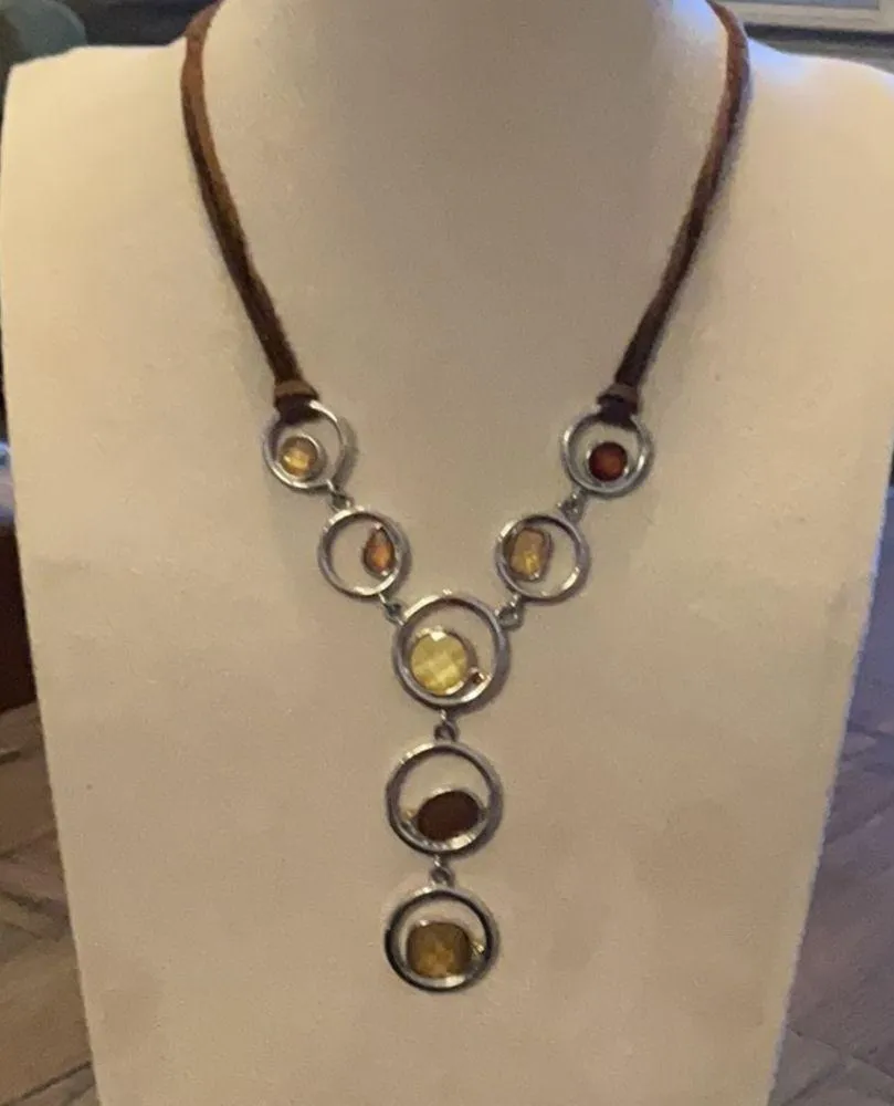 Silver and Brown Gemstone Necklace - Image 2