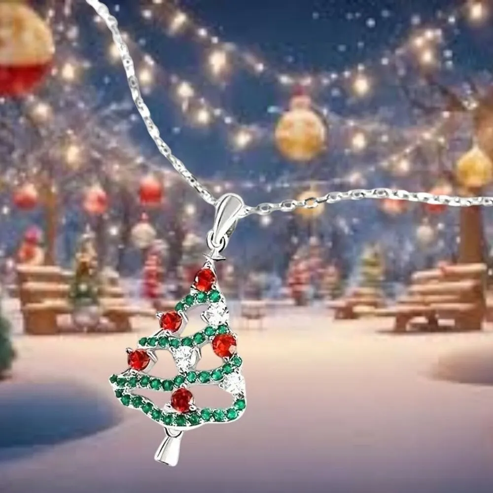 Christmas Tree Necklace New Red Green Crystal Mother Daughter Friend Sis… - Image 9