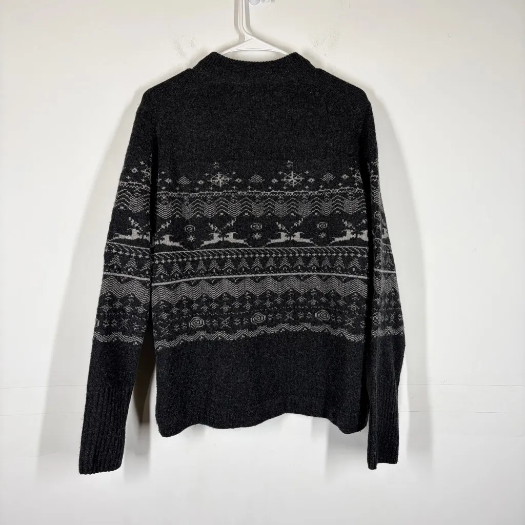 Ibex Wool Cashmere Blend Reindeer Cardigan Size Large Gray - Image 2