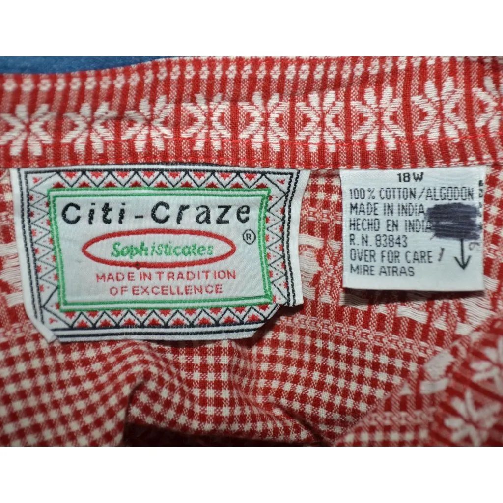 Vintage Citi Craze Women's Embroidered Floral Button Front Shirt 18W Granny Core Red - Image 9