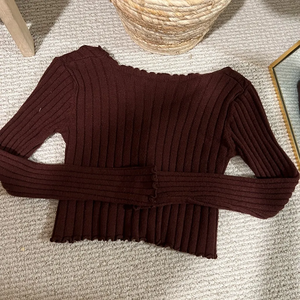 SHEIN Deep Brown Ribbed Sweater - Image 5