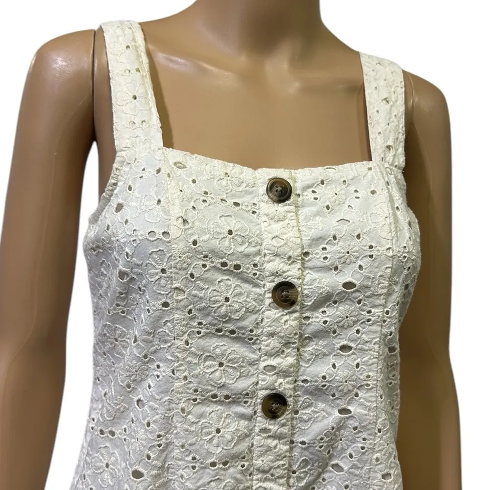 American Eagle Cream Sleeveless Button Down Eyelet Lace Mini Dress Womens Small - Image 2