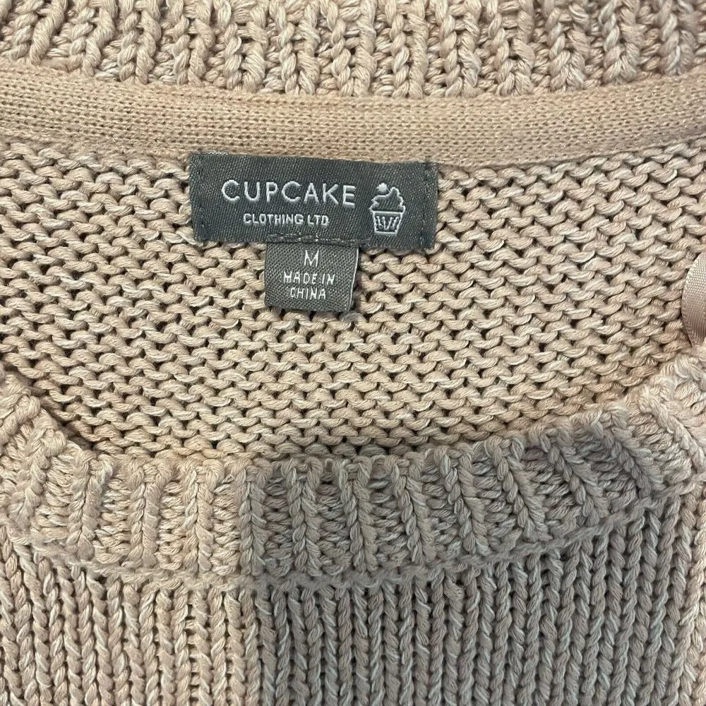 Cupcake Clothing Acrylic Blend Light Pink Knit Sweater Patch Sleeves Sz Medium - Image 2