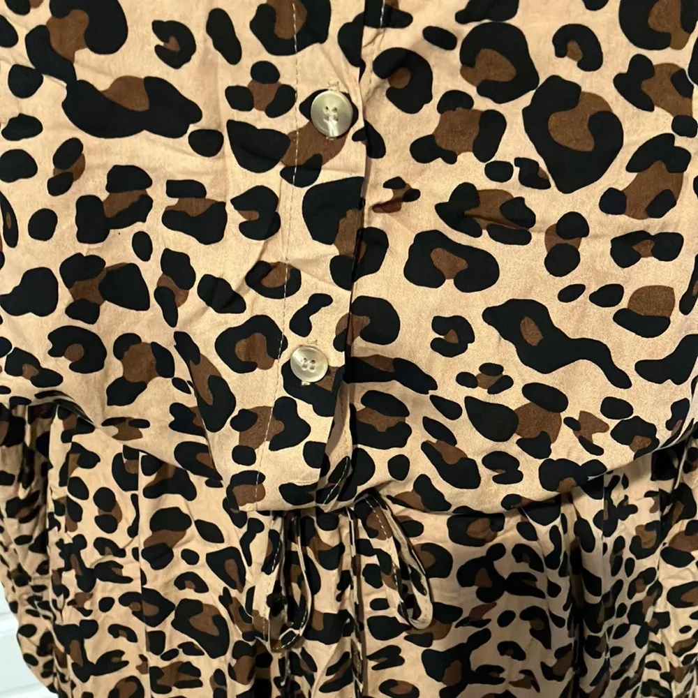 NWY Gaovot mandarin collar button front animal print blousey tie waist dress 1 Brown Size L - Image 7