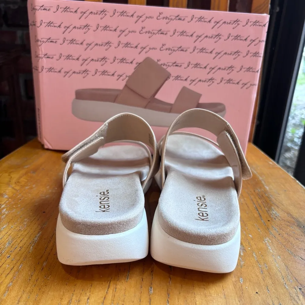 Kensie womens Jipsy adjustable slip on slides sandals nude 8 - Image 3