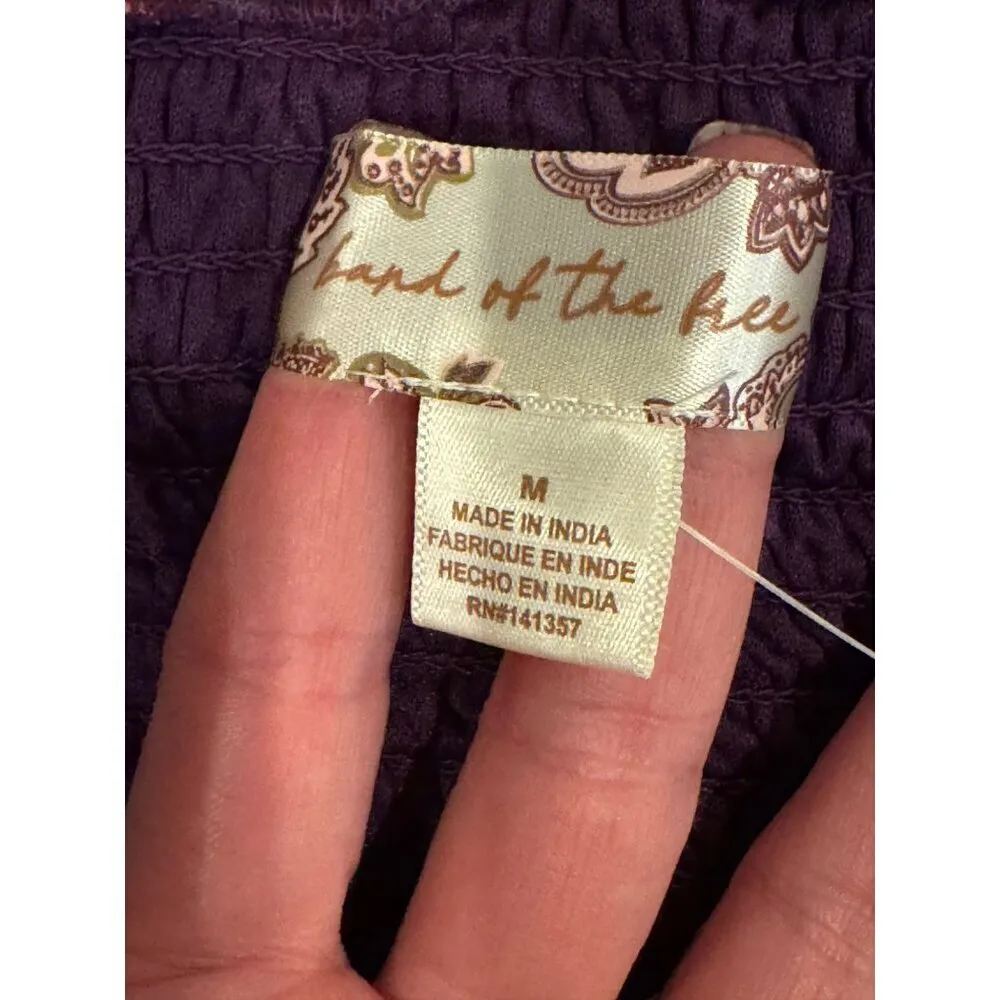 Band Of The‎ Free Shirt Women Medium Purple Floral Puff Sleeve Cropped Top NWT - Image 12