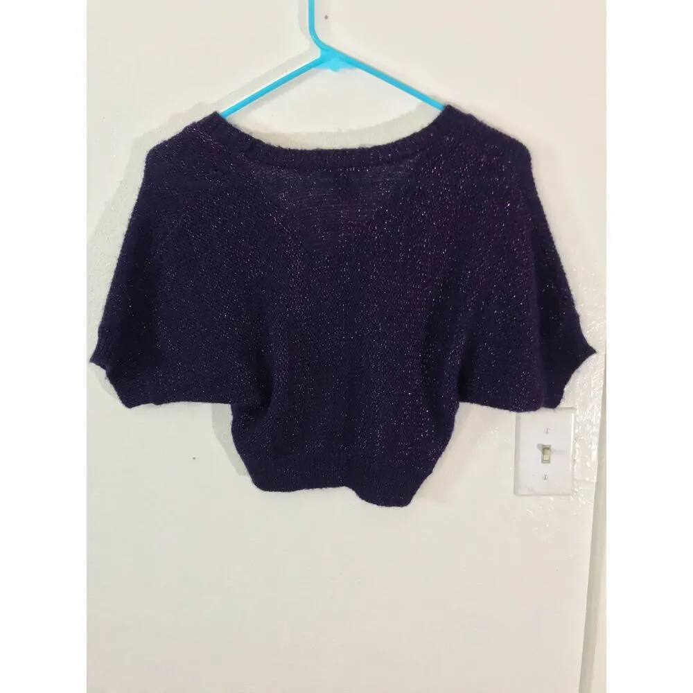 H&M purple short sleeve sparkle crop top fuzzy sweater - Image 9