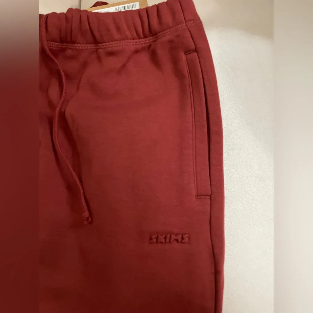 Skims NWT Cotton Fleece Classic Straight Leg Pants Merlot Size M - Image 6