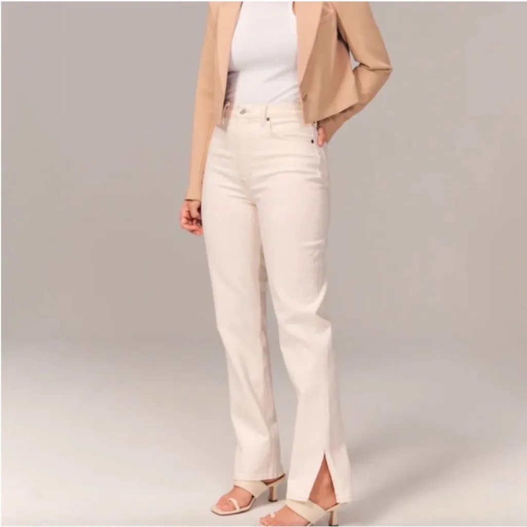 Abercrombie & Fitch The 90s‎ Straight Ultra High Rise Size 27 4 Split Hem Cream - Image 2