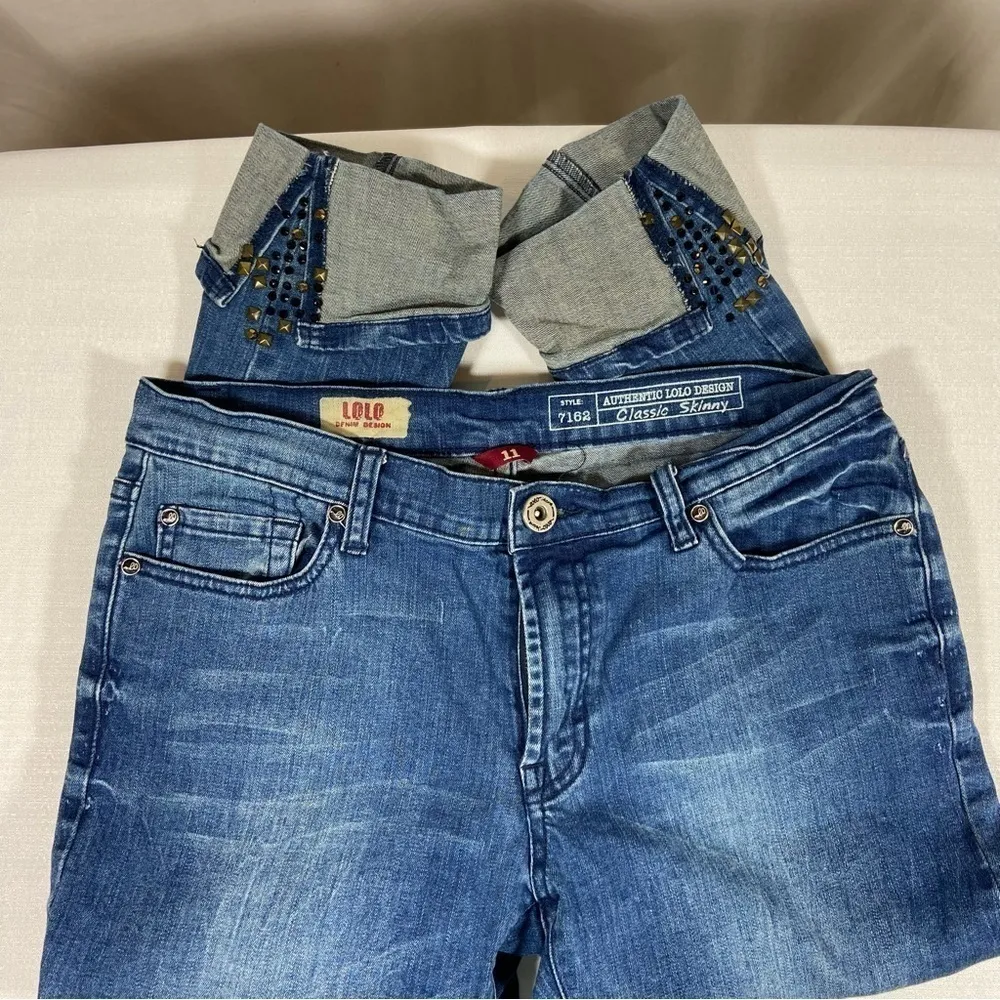 Lolo Denim Design Classic Skinny Crop with Embellished Cuff Junior Size 11 - Image 5