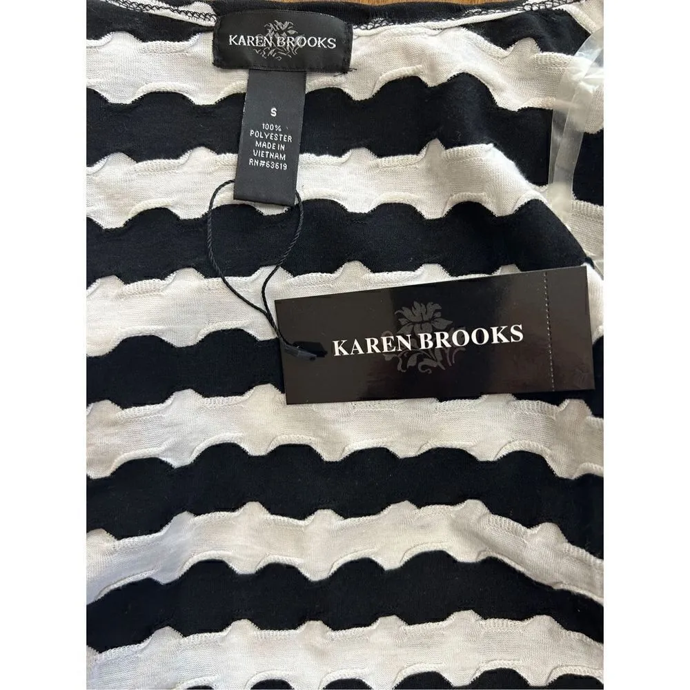 Karen Brooks Womens Open Front Cardigan Top Size Small Black And White Black - Image 4