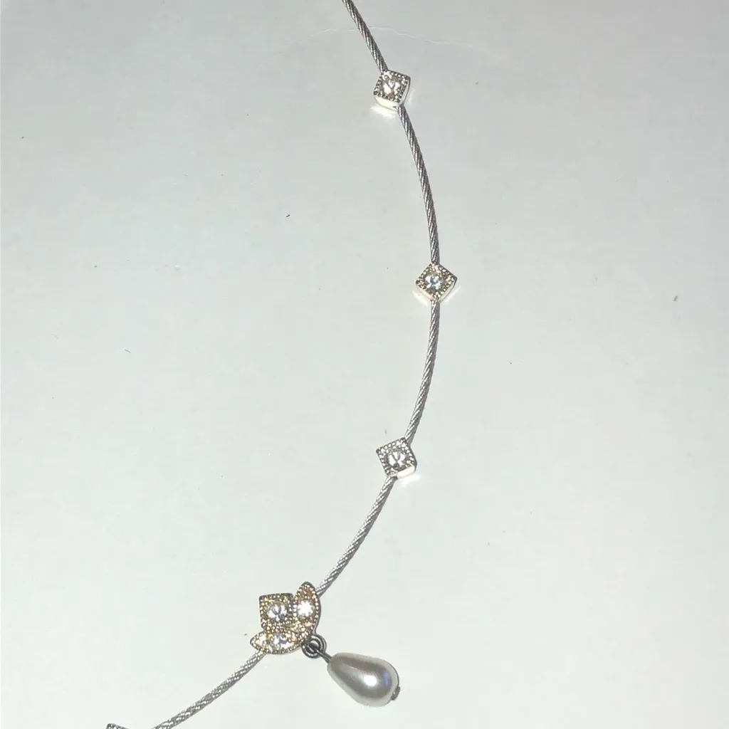 Napier Elegant Silver Tone Necklace with Faux Pearl and CZ Accents - Image 5