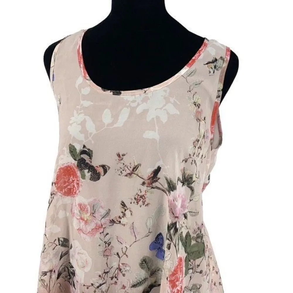 Entro‎ Womens Tunic Top Sleeveless Tie Back Floral Tank Blouse Pink Beige Small - Image 4