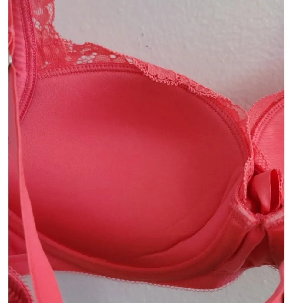 Aerie Limited Edition Holly Satin Padded Lace Trim Push-Up Bra Pink Coral 32B - Image 12