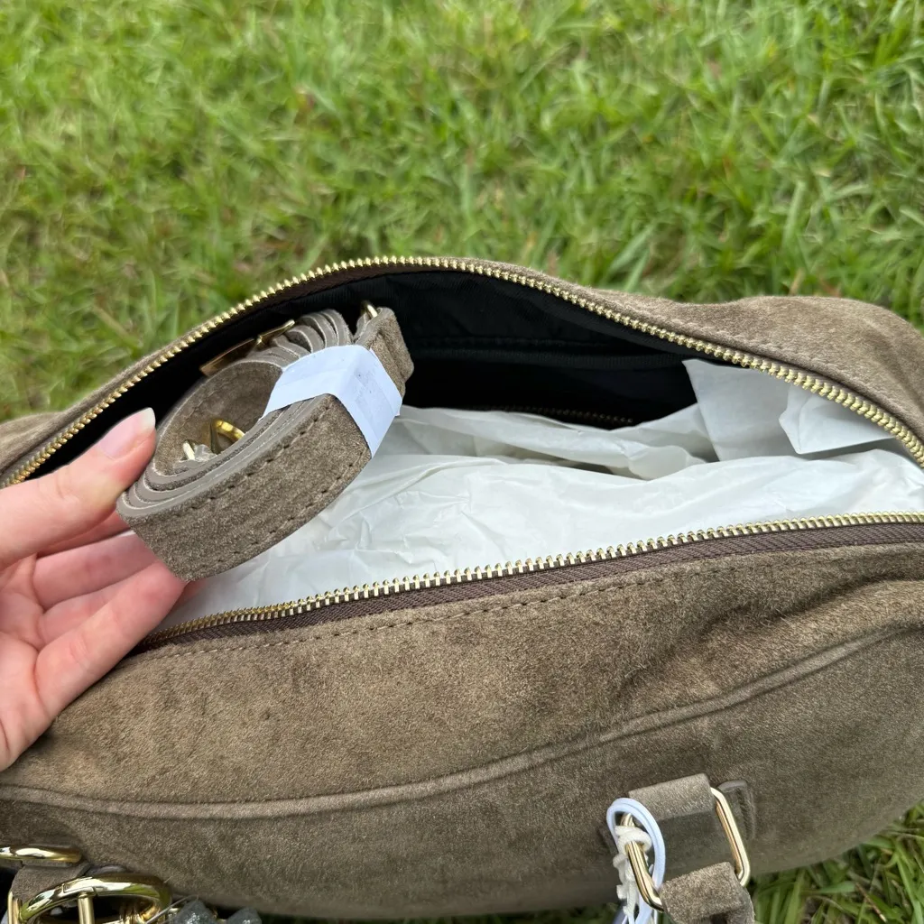 Isadora Elegant Brown taupe Women's suede Handbag made in Italy - Image 3