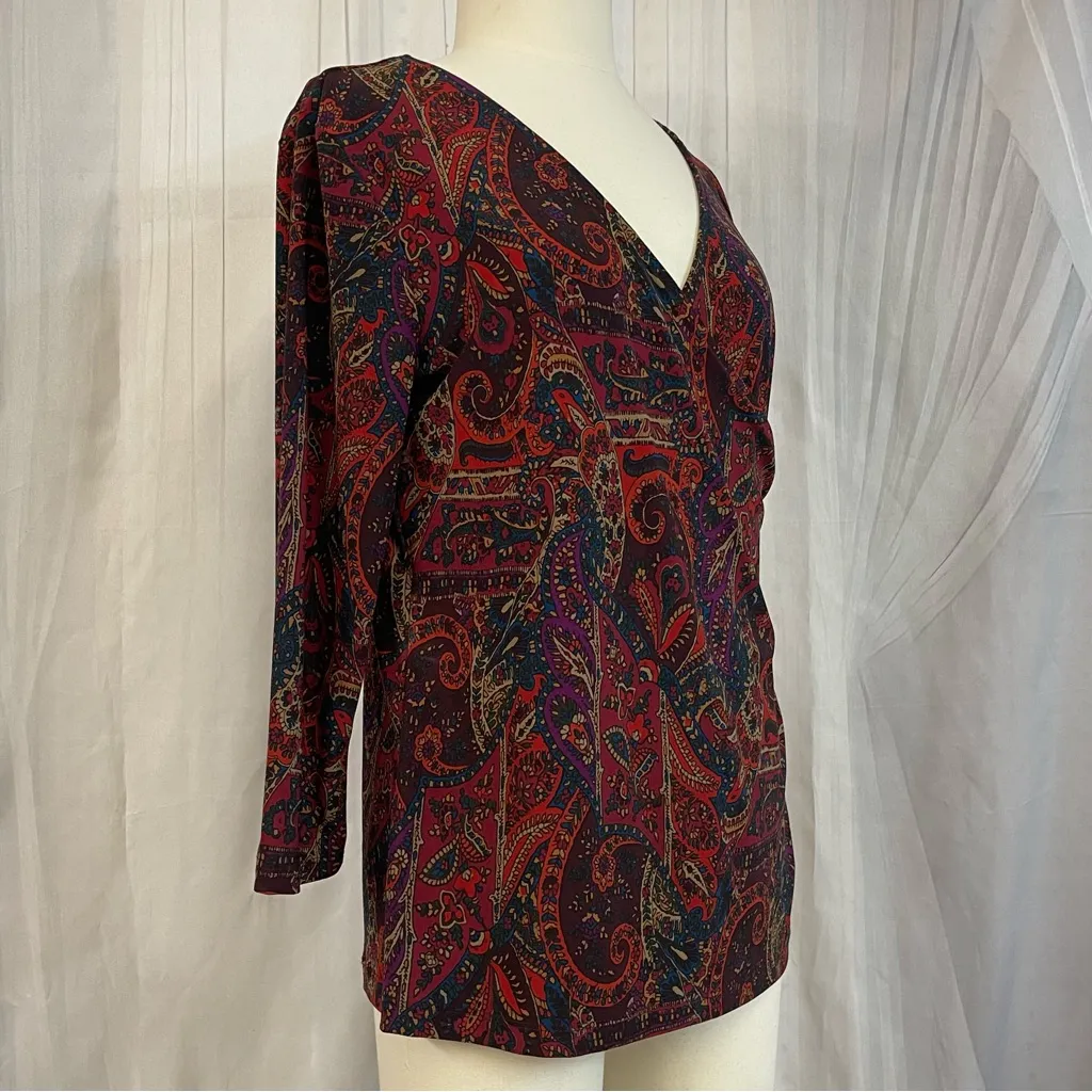 Chaps Multicolor Paisley V-Neck Blouse - Image 2
