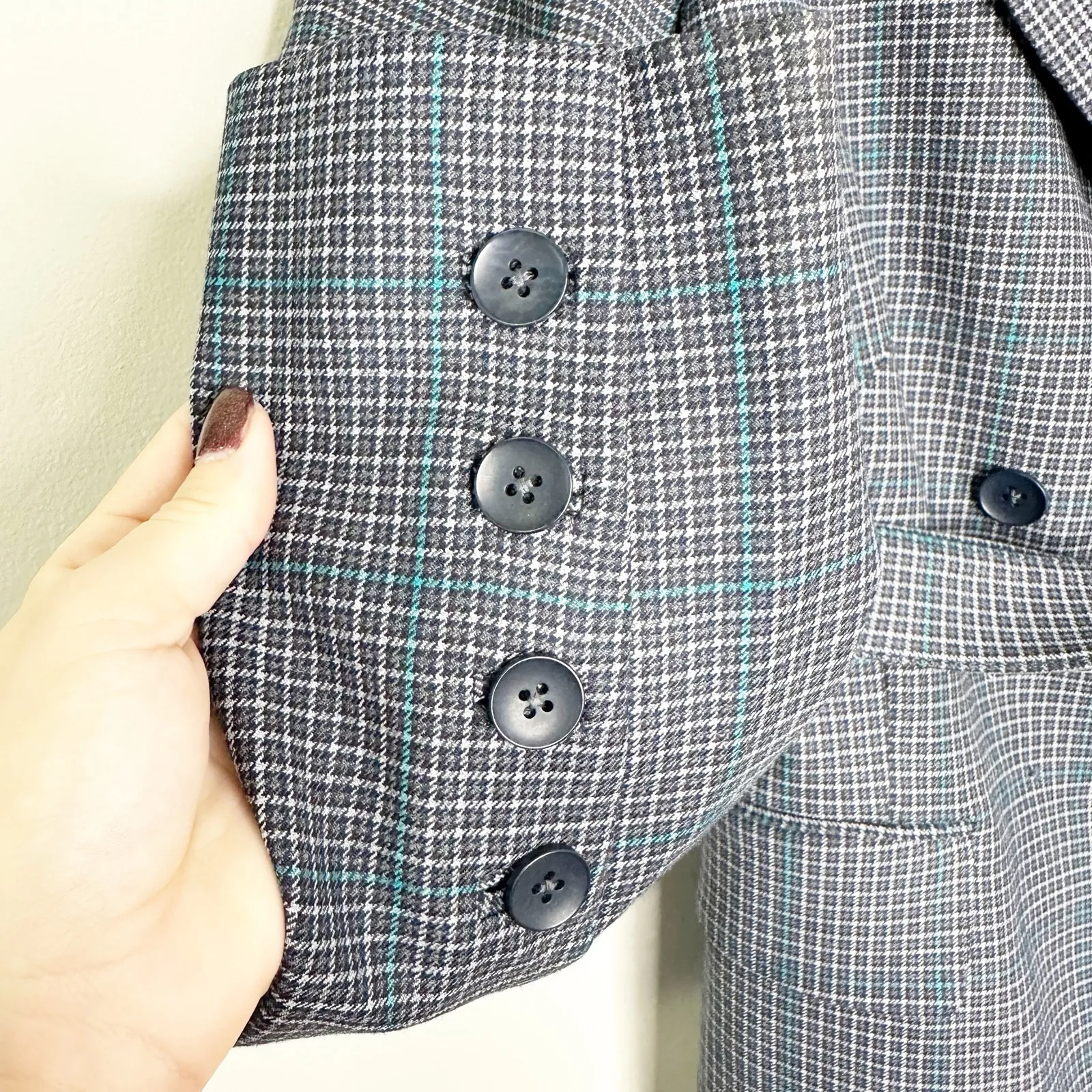 Jonathan Simkhai Womens Jacket Blazer Plaid Double Breasted Belted Blue Size 8 - Image 5