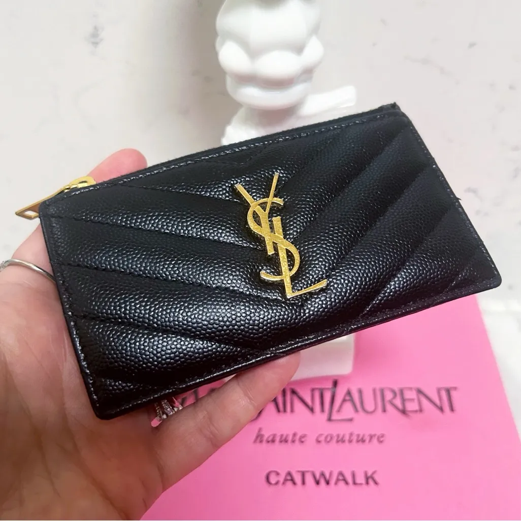Authentic Saint Laurent Monogram Matelasse Black & Gold Card Holder Wallet - Image 7