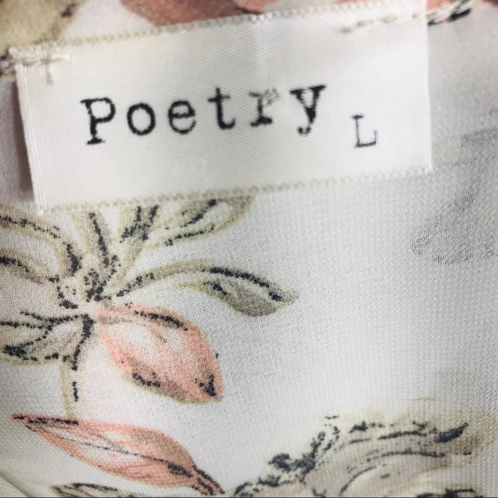 Poetry Cream & Pink Floral Crochet Sleeve Blouse Top Size Large - Image 7