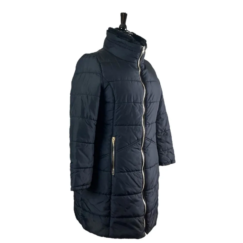 SFERA Basic Women’s Puffer Winter Coat Zip Front Fleece Collar Black Size 10 - Image 2