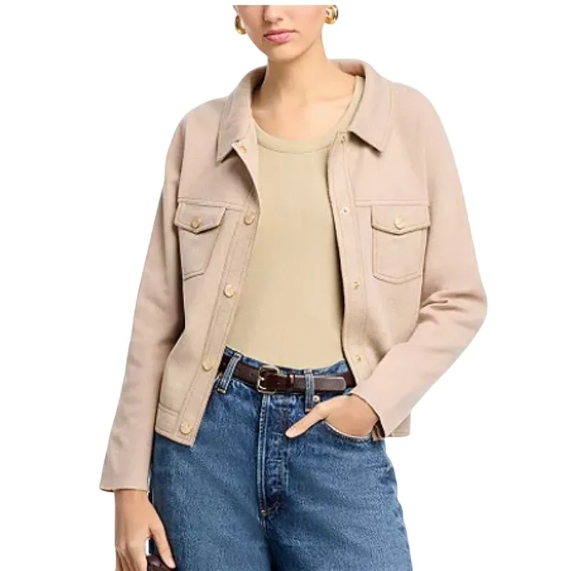 Sioni Snap Front Jacket Women XL in Linen Metalic Tan Relaxed Fit Quite Luxury - Image 8