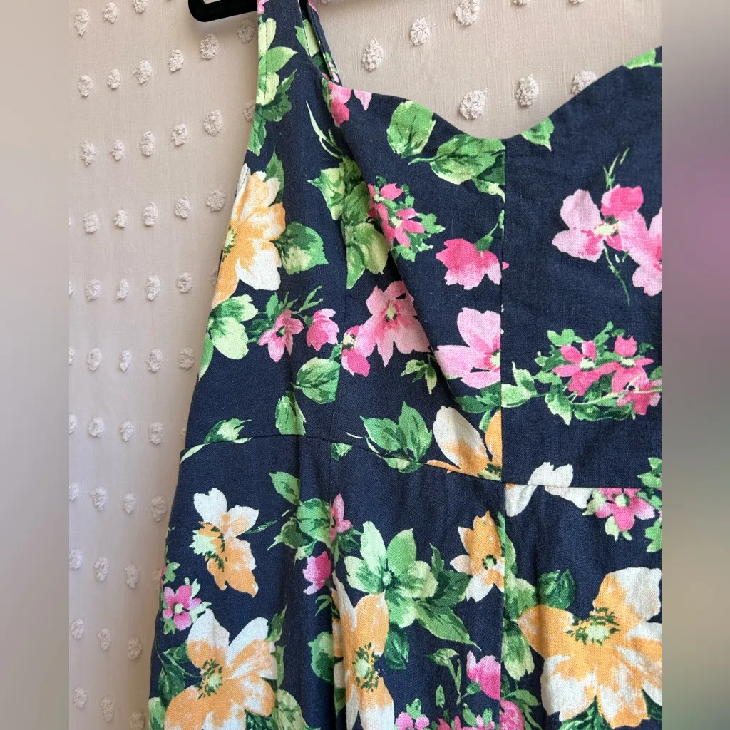 Old Navy‎ Linen Blend Notch Neck Maxi Dress Sz XL Navy Floral - Image 3