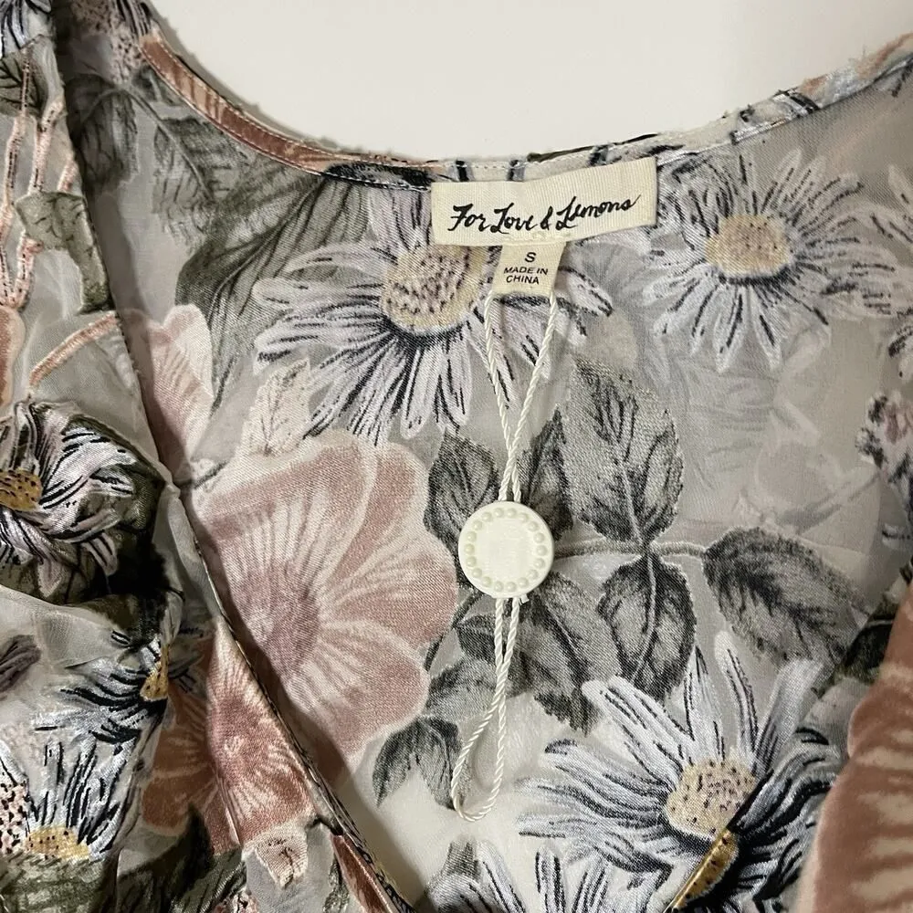 For Love & Lemons Luciana Ruffle cropped floral blue gray Blouse Small - Image 5