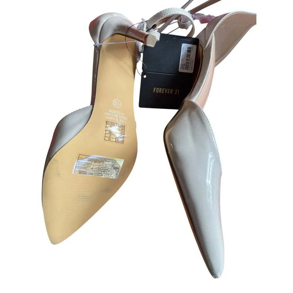 Forever 21 Pointed Toe Heels Patent Beige Strappy Adjustable Ankle Strap size 10 - Image 7