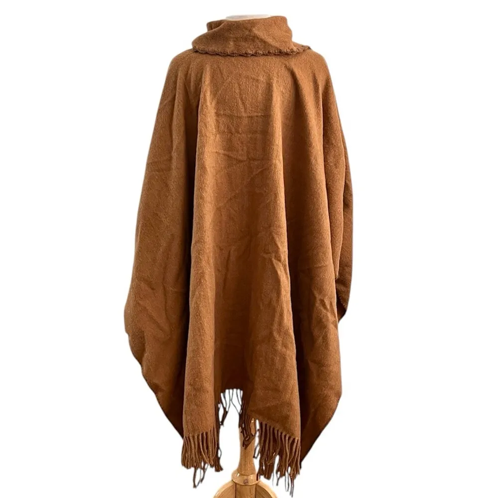 Camel Brown Poncho Cloak Cape Alpaca Blend with Attached Scarf Size undefined - Image 3