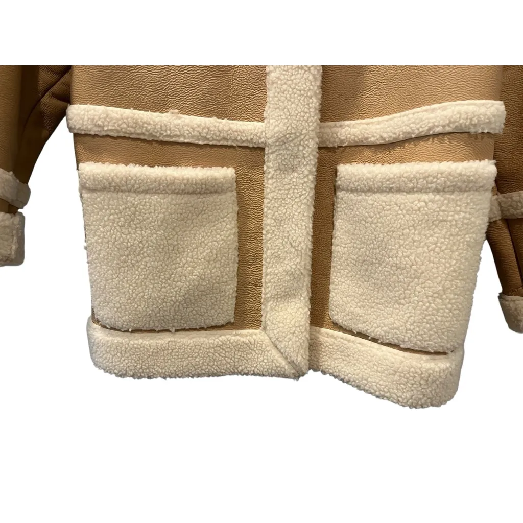 Avec Les Filles Anthropologie Darylane Tan Shearling Coat Jacket Size XL Women - Image 4