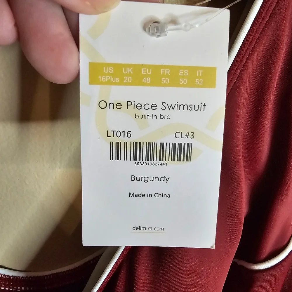 DELIMIRA Women's Slimming Swimwear One Piece Piped Burgundy 16 Plus Red Size 16W - Image 5