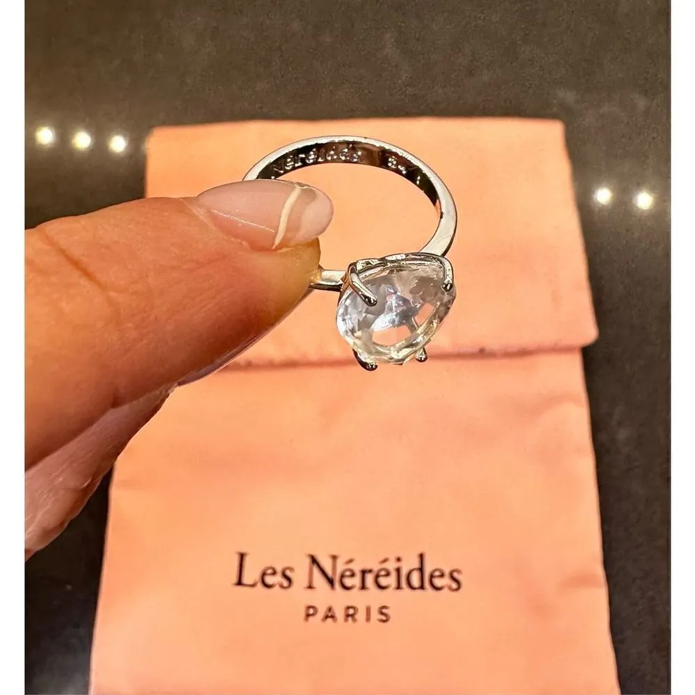Les Nereides Ladies Silver Crystal Heart Ring Silver - Image 7