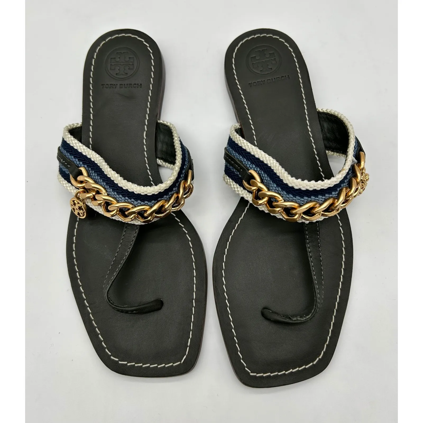 New! Tory Burch Mini Benton Chain Thong Sandals in Poblano, Size 6 $278 - Image 3