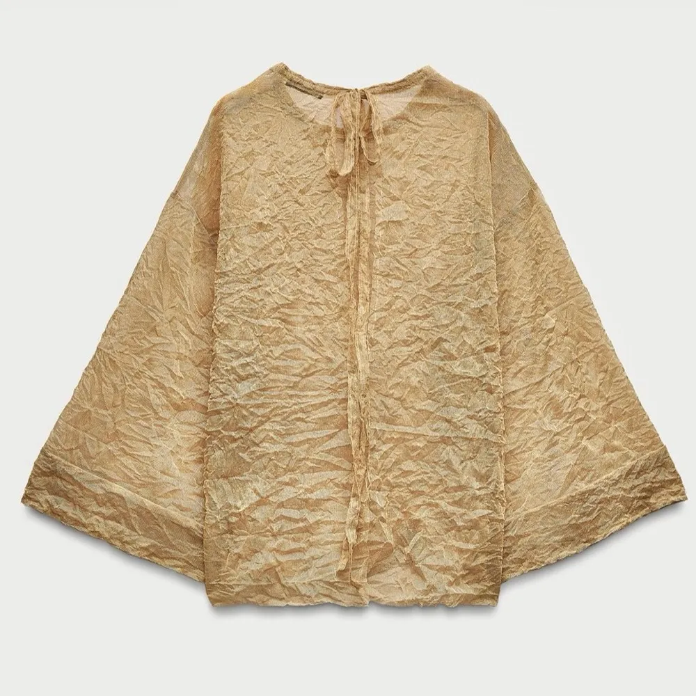 Zara NWT metallic gold oversized kimono wide sleeve semi sheer flowy top - Image 8